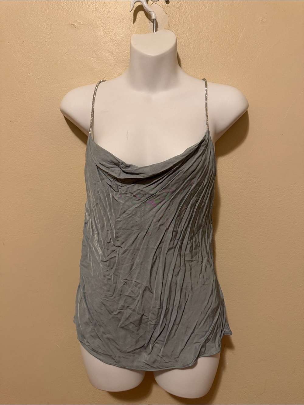 H&M Gray Draped Cowl Neck Spaghetti Strap Tank